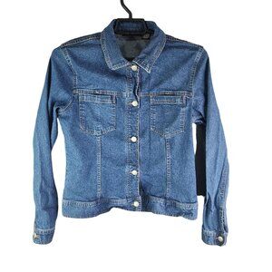Womens Vintage Blue Metrostyle Stretch Denim Jacket Button Up Long Sleeve 12